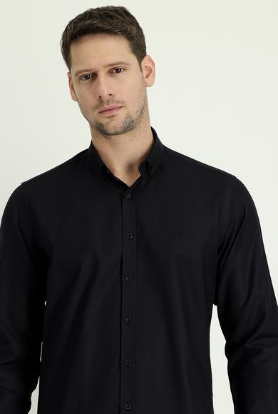 Erkek Giyim - SİYAH L Beden Uzun Kol Regular Fit Oxford Gömlek