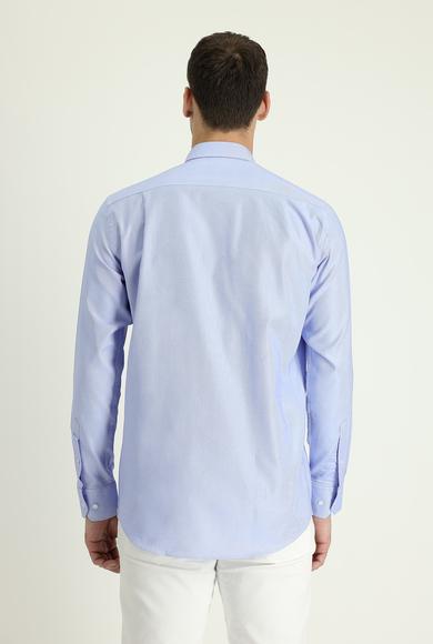 Erkek Giyim - AQUA MAVİSİ XXL Beden Uzun Kol Regular Fit Oxford Gömlek