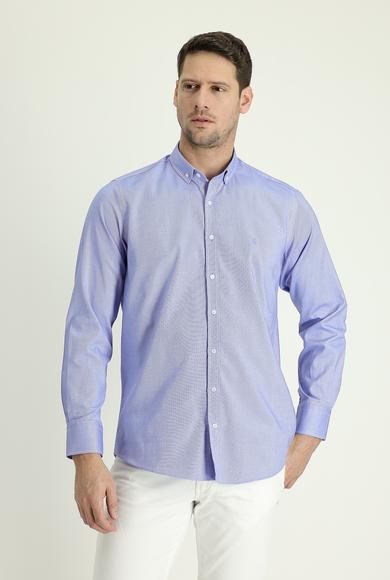 Erkek Giyim - KOYU MAVİ 3X Beden Uzun Kol Regular Fit Oxford Gömlek