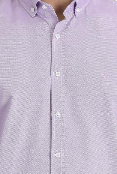Erkek Giyim - KOYU MOR S Beden Uzun Kol Regular Fit Oxford Gömlek
