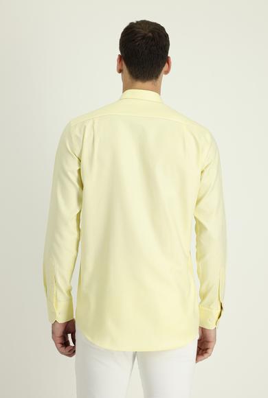 Erkek Giyim - AÇIK SARI M Beden Uzun Kol Regular Fit Oxford Gömlek