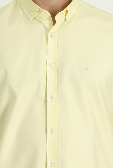 Erkek Giyim - AÇIK SARI M Beden Uzun Kol Regular Fit Oxford Gömlek