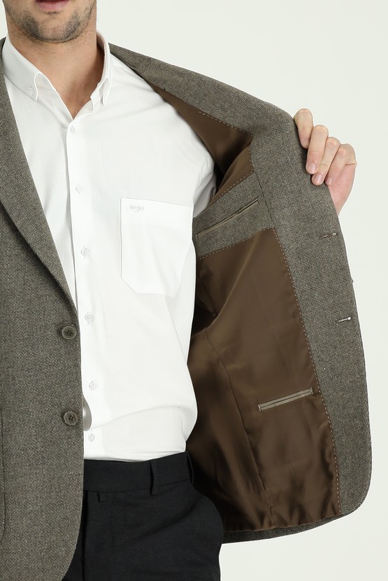 Erkek Giyim - Relax Fit Desenli Yünlü Ceket