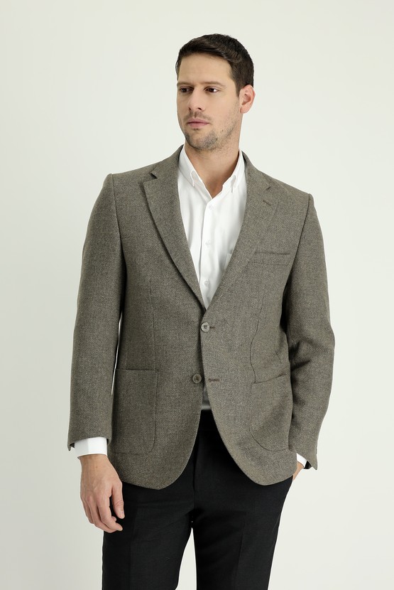 Erkek Giyim - Relax Fit Desenli Yünlü Ceket