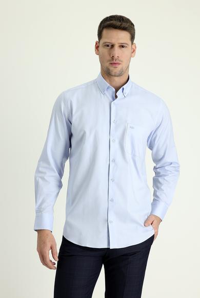 Erkek Giyim - AÇIK MAVİ 4X Beden Uzun Kol Regular Fit Oxford Gömlek