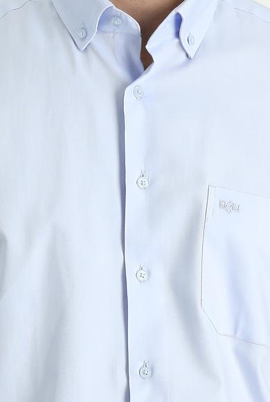 Erkek Giyim - AÇIK MAVİ 4X Beden Uzun Kol Regular Fit Oxford Gömlek