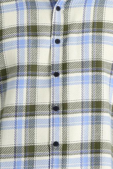 Erkek Giyim - AÇIK MAVİ XL Beden Uzun Kol Slim Fit Ekose Shacket Gömlek