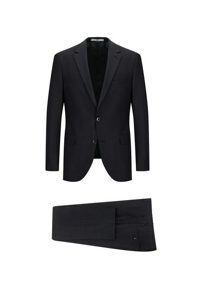 Erkek Giyim - KOYU FÜME 48 Beden Slim Fit Yünlü Klasik Desenli Takım Elbise