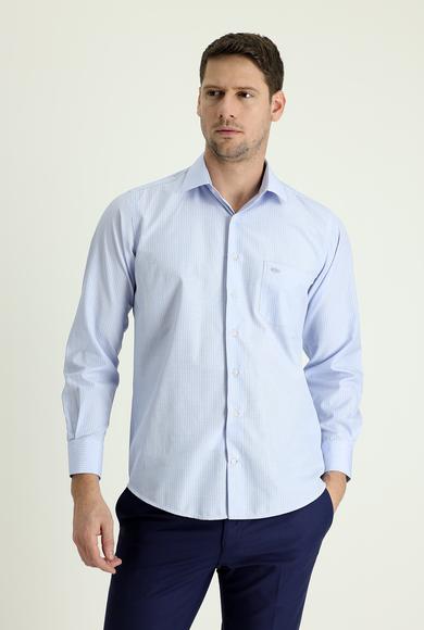 Erkek Giyim - UÇUK MAVİ L Beden Uzun Kol Regular Fit Çizgili Gömlek