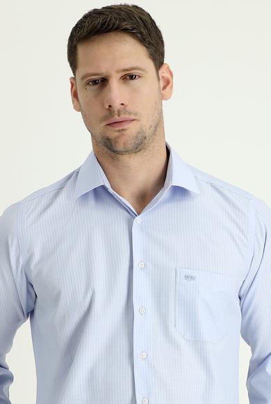 Erkek Giyim - UÇUK MAVİ L Beden Uzun Kol Regular Fit Çizgili Gömlek