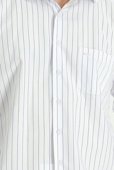 Erkek Giyim - ORTA LACİVERT L Beden Uzun Kol Regular Fit Çizgili Gömlek