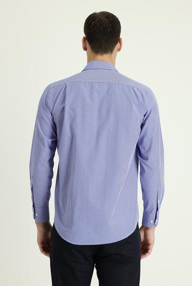 Erkek Giyim - ORTA LACİVERT XL Beden Uzun Kol Regular Fit Desenli Gömlek