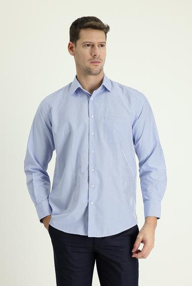 Erkek Giyim - MAVİ XL Beden Uzun Kol Regular Fit Desenli Gömlek