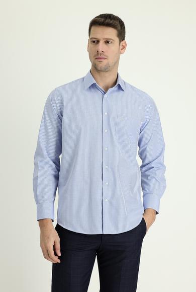Erkek Giyim - MAVİ 3X Beden Uzun Kol Regular Fit Desenli Gömlek