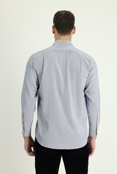 Erkek Giyim - KOYU LACİVERT 4X Beden Uzun Kol Slim Fit Klasik Desenli Gömlek