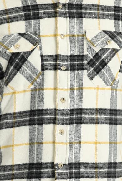 Erkek Giyim - EKRU 3X Beden Uzun Kol Ekose Shacket Gömlek