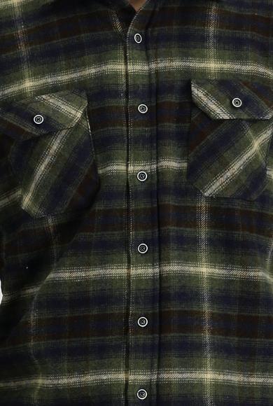 Erkek Giyim - AÇIK HAKİ 4X Beden Uzun Kol Ekose Shacket Gömlek
