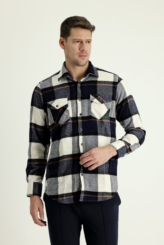 Erkek Giyim - Uzun Kol Ekose Shacket Oduncu Gömlek