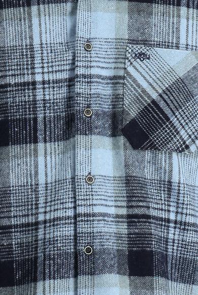 Erkek Giyim - MAVİ M Beden Uzun Kol Regular Fit Ekose Shacket Oduncu Gömlek