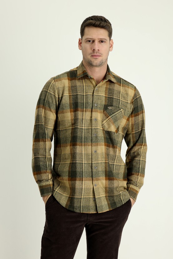 Erkek Giyim - Uzun Kol Regular Fit Ekose Shacket Oduncu Gömlek