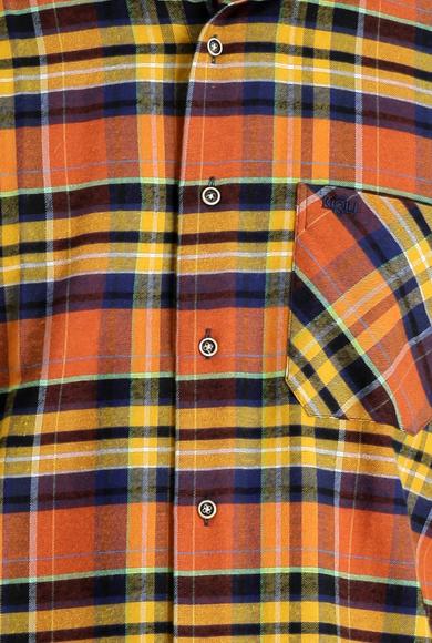 Erkek Giyim - ORTA TURUNCU XL Beden Uzun Kol Regular Fit Ekose Oduncu Gömlek