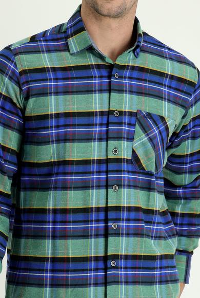 Erkek Giyim - KOYU MAVİ XXL Beden Uzun Kol Regular Fit Ekose Oduncu Gömlek