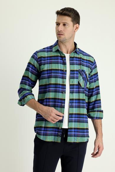 Erkek Giyim - KOYU MAVİ 3X Beden Uzun Kol Regular Fit Ekose Oduncu Gömlek