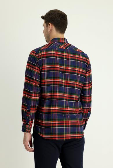 Erkek Giyim - KOYU KIRMIZI XL Beden Uzun Kol Regular Fit Ekose Oduncu Gömlek