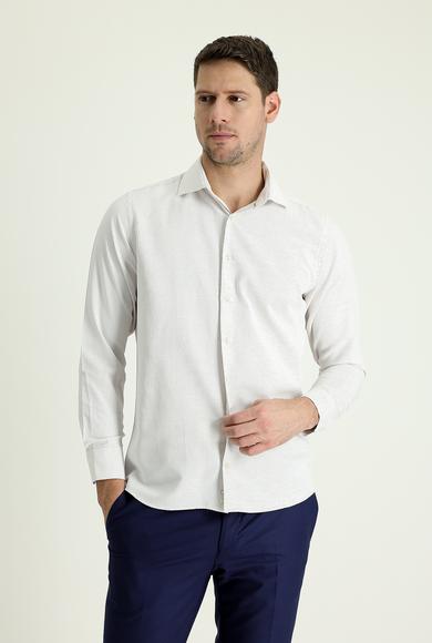 Erkek Giyim - AÇIK KAHVE XS Beden Uzun Kol Slim Fit Klasik Desenli Gömlek