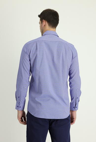 Erkek Giyim - MAVİ XL Beden Uzun Kol Regular Fit Ekose Spor Gömlek