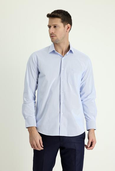 Erkek Giyim - AÇIK MAVİ XXL Beden Uzun Kol Regular Fit Klasik Çizgili Gömlek