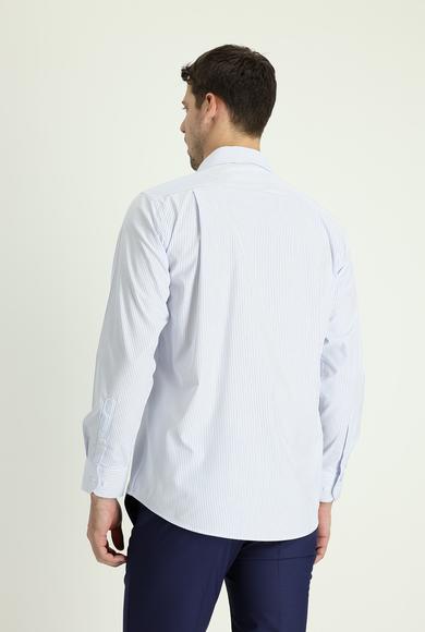 Erkek Giyim - AÇIK MAVİ XXL Beden Uzun Kol Regular Fit Klasik Çizgili Gömlek
