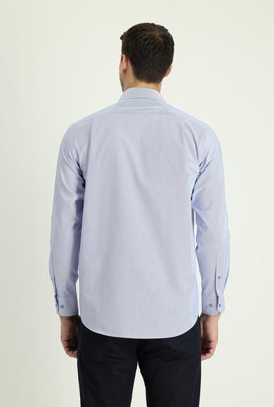 Erkek Giyim - KOYU MAVİ XL Beden Uzun Kol Regular Fit Klasik Çizgili Gömlek