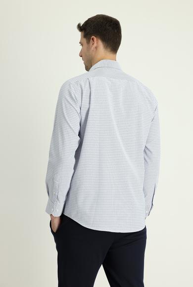 Erkek Giyim - MAVİ XL Beden Uzun Kol Regular Fit Klasik Çizgili Gömlek
