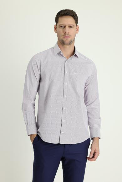 Erkek Giyim - KOYU KIRMIZI 4X Beden Uzun Kol Regular Fit Klasik Çizgili Gömlek