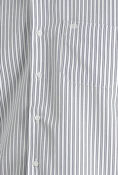 Erkek Giyim - KOYU LACİVERT M Beden Uzun Kol Regular Fit Çizgili Gömlek