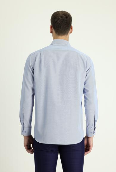 Erkek Giyim - KOYU MAVİ XL Beden Uzun Kol Klasik Desenli Gömlek