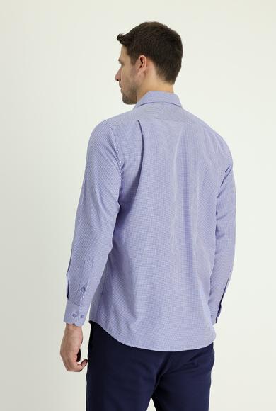 Erkek Giyim - MAVİ M Beden Uzun Kol Slim Fit Klasik Desenli Gömlek