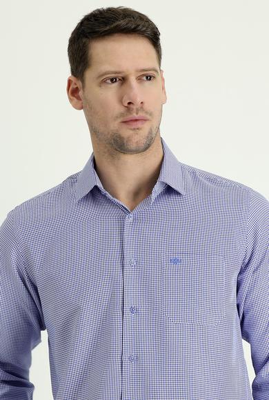 Erkek Giyim - MAVİ XL Beden Uzun Kol Slim Fit Klasik Desenli Gömlek