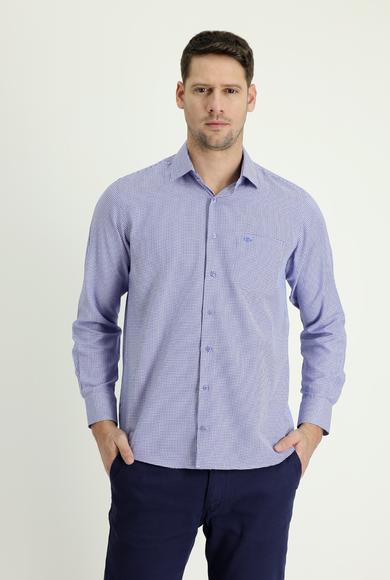 Erkek Giyim - MAVİ M Beden Uzun Kol Slim Fit Klasik Desenli Gömlek