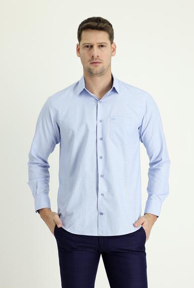 Erkek Giyim - AÇIK MAVİ M Beden Uzun Kol Regular Fit Ekose Gömlek