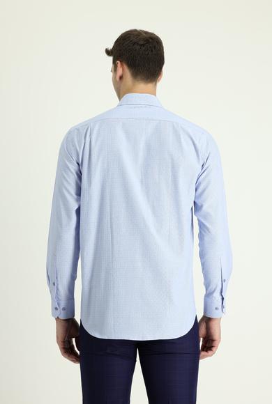 Erkek Giyim - AÇIK MAVİ 3X Beden Uzun Kol Regular Fit Ekose Gömlek