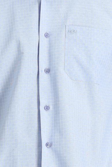 Erkek Giyim - AÇIK MAVİ M Beden Uzun Kol Regular Fit Ekose Gömlek