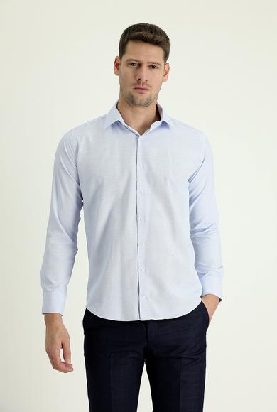 Erkek Giyim - UÇUK MAVİ XL Beden Uzun Kol Slim Fit Klasik Desenli Gömlek