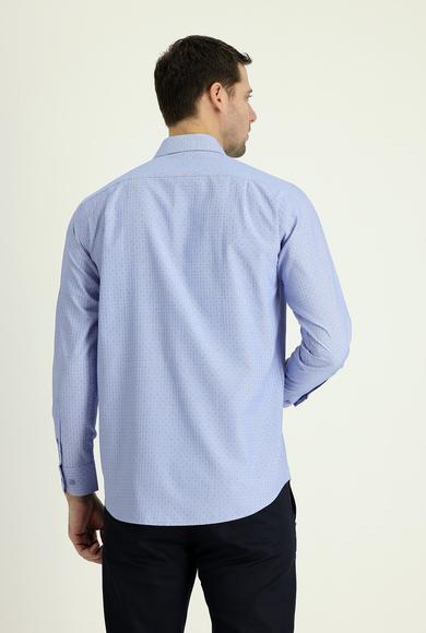 Erkek Giyim - KOYU MAVİ XL Beden Uzun Kol Regular Fit Desenli Gömlek