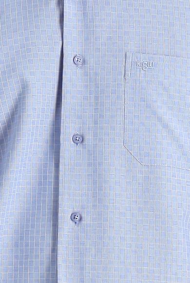 Erkek Giyim - KOYU MAVİ XL Beden Uzun Kol Regular Fit Desenli Gömlek