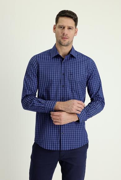 Erkek Giyim - AÇIK MAVİ 3X Beden Uzun Kol Regular Fit Ekose Spor Gömlek