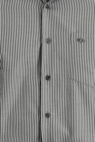Erkek Giyim - AÇIK SİYAH 3X Beden Uzun Kol Regular Fit Çizgili Gömlek