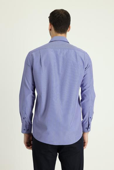 Erkek Giyim - MAVİ L Beden Uzun Kol Regular Fit Çizgili Gömlek