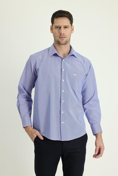 Erkek Giyim - SAKS MAVİ XXL Beden Uzun Kol Klasik Desenli Gömlek
